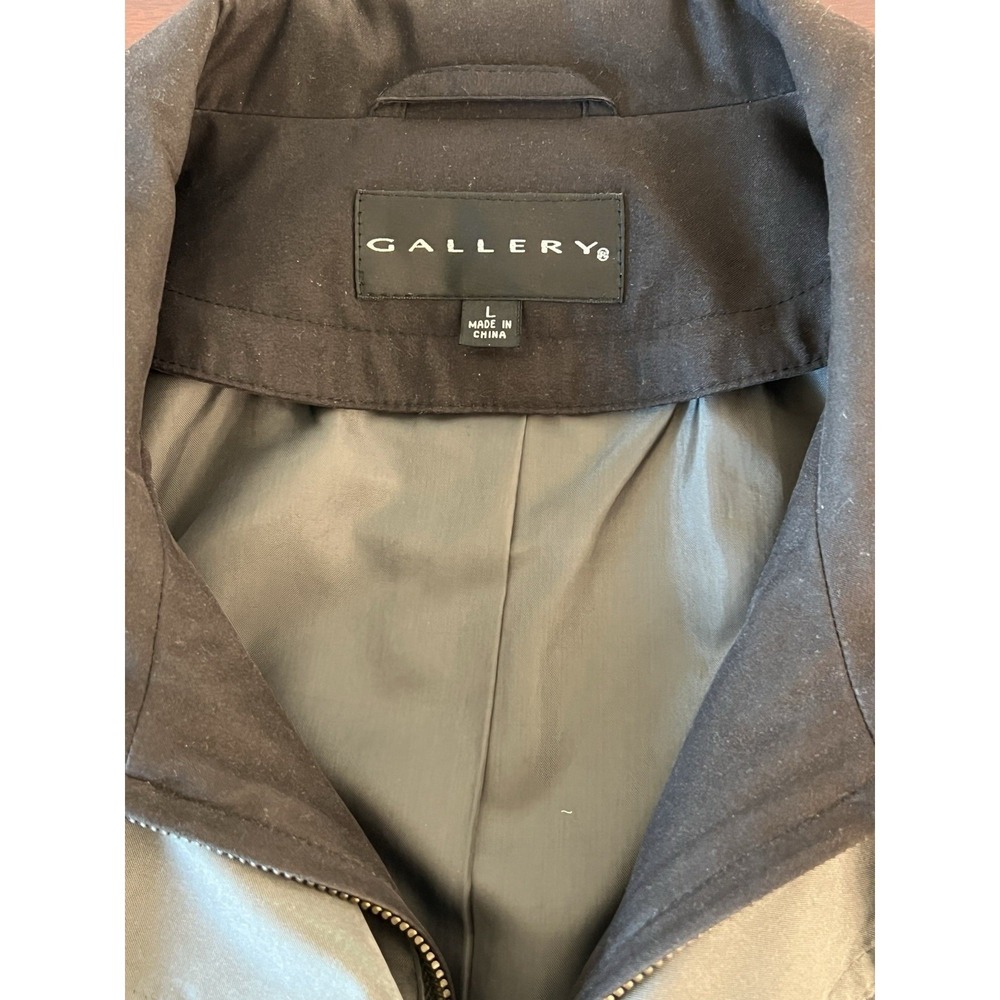 Gallery Womens Gray Trench Coat Raincoat Funnel Neck Contrast Cuff Size L - Picture 7 of 12